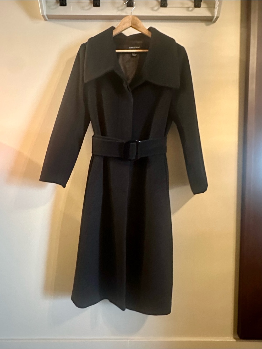 Women's Black Belted Trench Coat with Wide Collar
